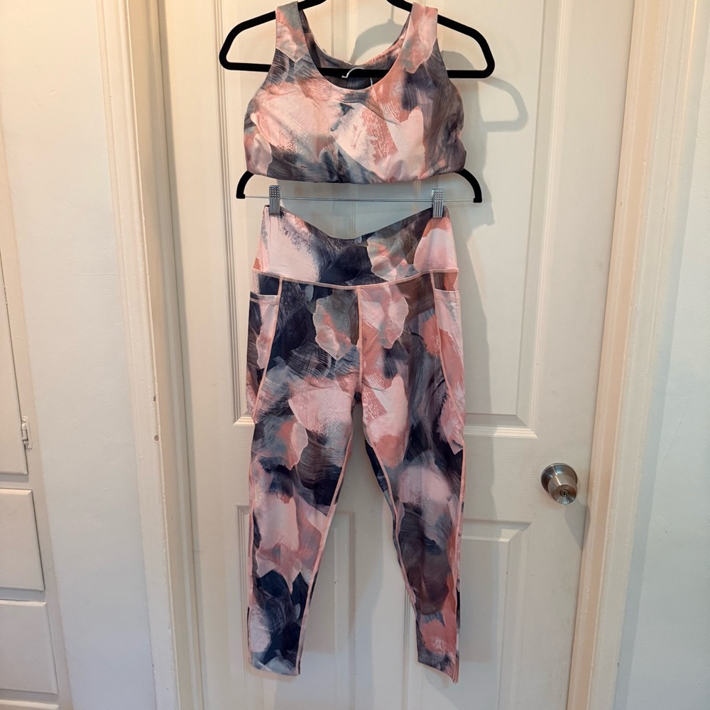 Sage- Abstract Pink & Gray Active Two-Piece Set